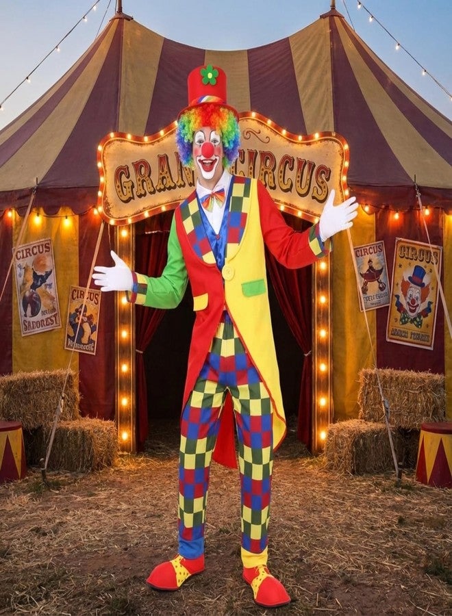 Yahenda 7 Pcs Clown Costume Set Halloween Cosplay Clown Red Nose Wig Shoes Hat Accessories Circus Carnival Party(M) - Image 3